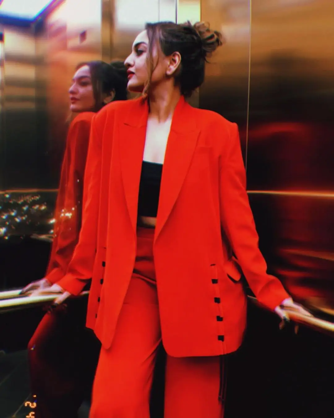 Sonakshi Sinha Wearing Beautiful Orange Coat Pant